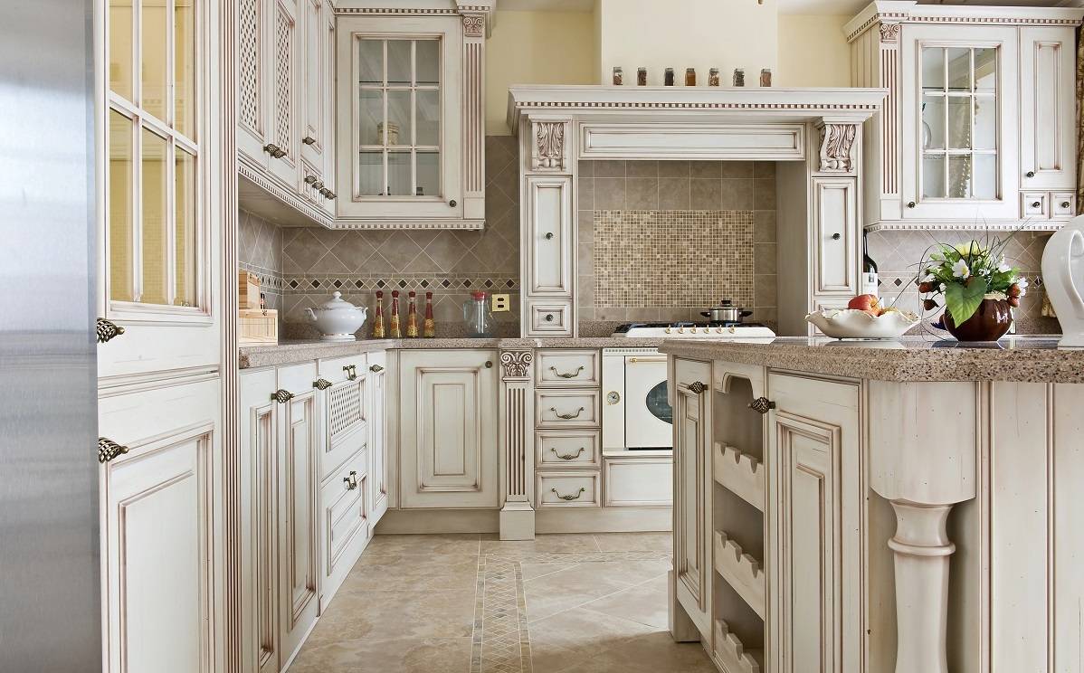 Kitchen Island Cabinets with Metal Lattice Cabinet Doors - Transitional -  Kitchen